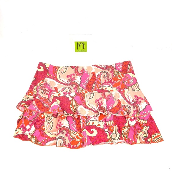 Express Paisley Ruffle Mini Skirt Women’s Size M – Pink Boho Floral Tiered Hem S - Picture 1 of 6